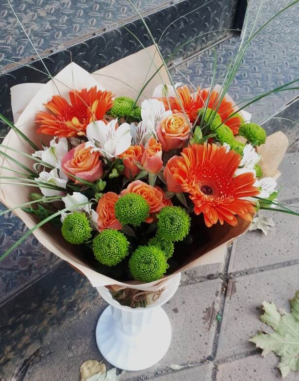 Букет цветов из: Герберы, Хризантемы, Альстромерии и Розы в Глухово