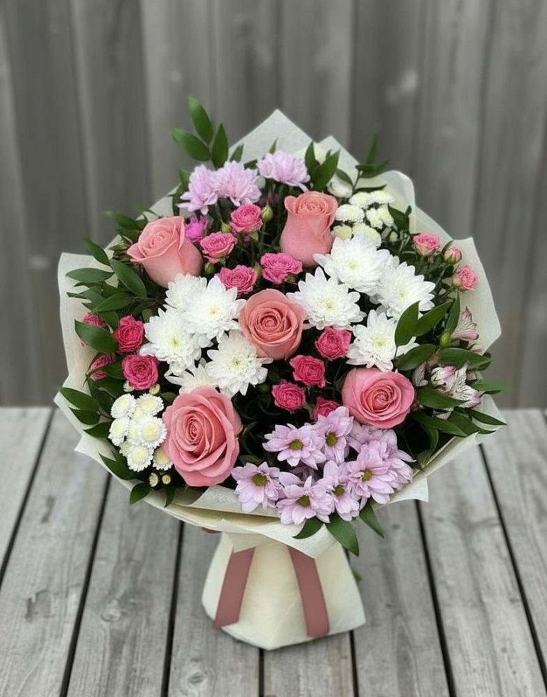 Букет цветов из: Альстромерии, Гвоздики, Розы и Хризантемы в Глухово