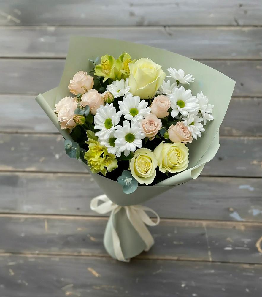 Букет цветов из: Альстромерии, Розы и Хризантемы в Глухово