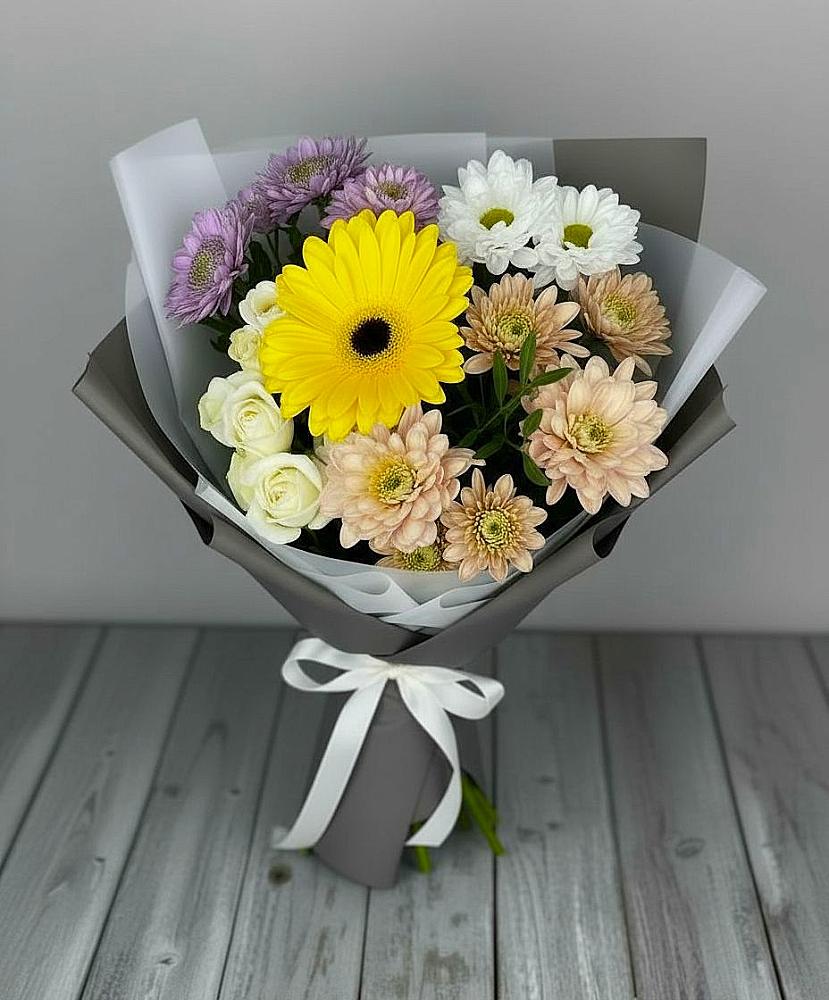 Букет цветов из: Розы, Герберы и Хризантемы в Глухово