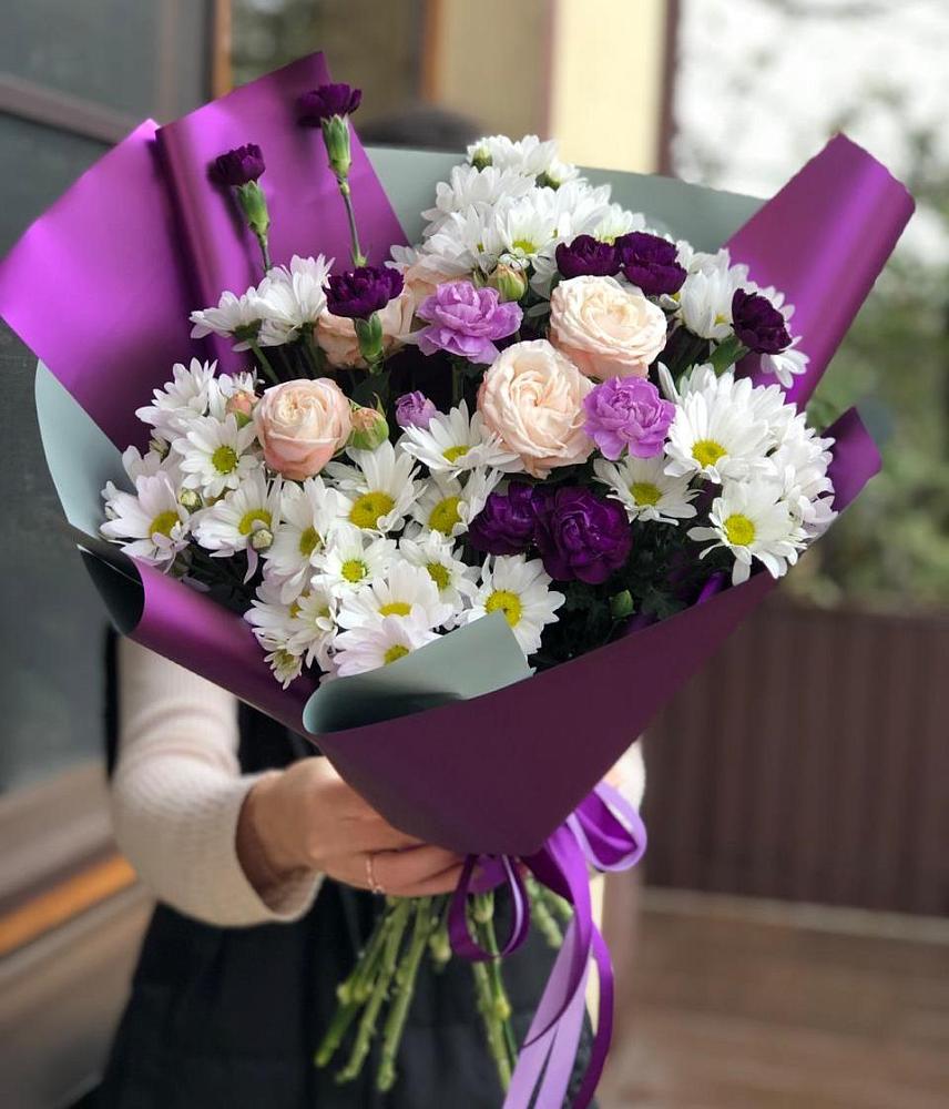 Букет цветов из: Хризантемы, Гвоздики и Розы в Глухово