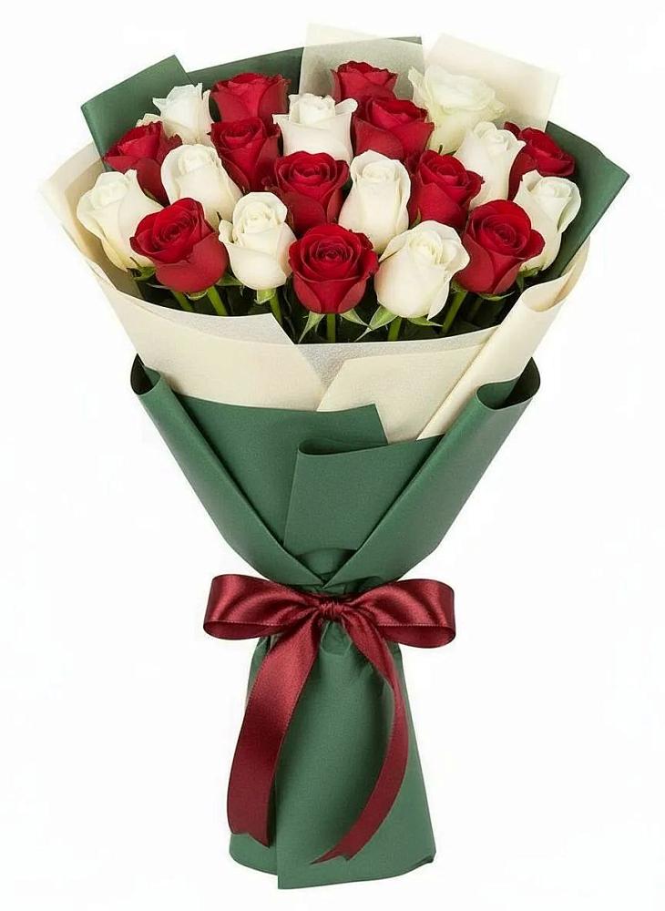 Букет Микс из красных и белых роз в Глухово