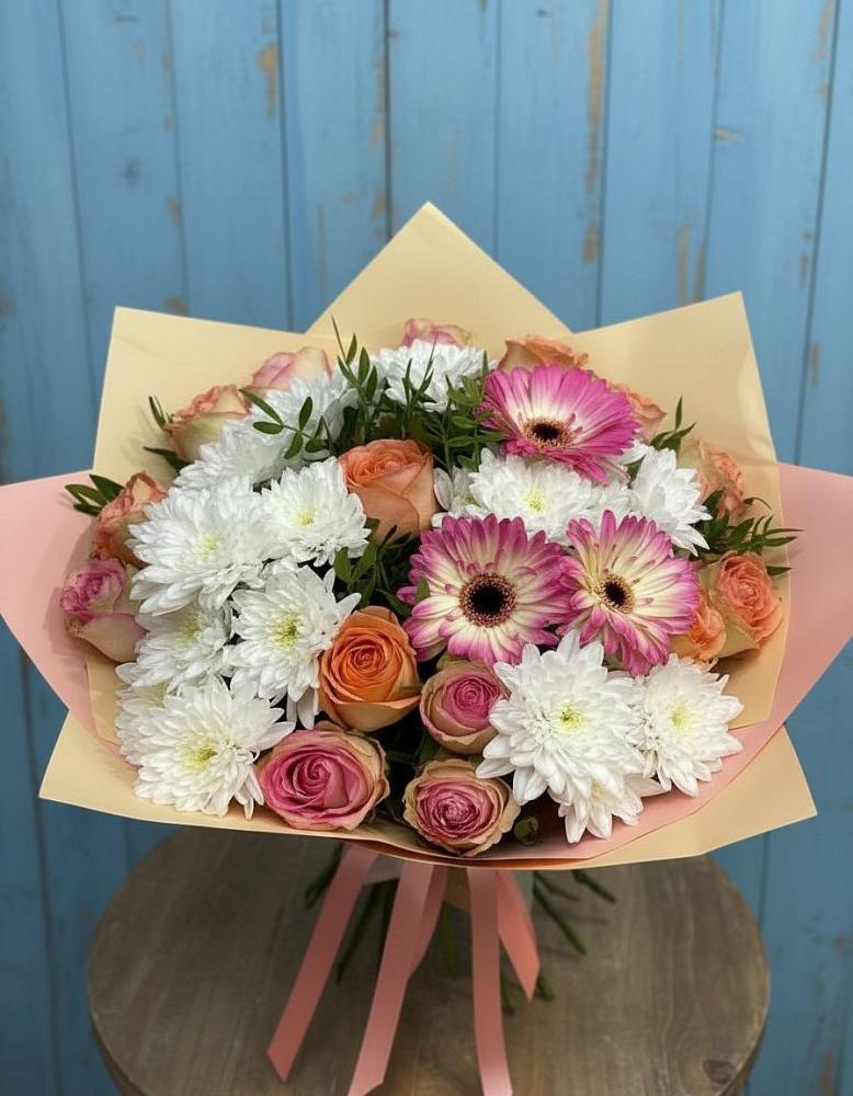 Букет цветов из: Розы, Герберы и Хризантемы в Глухово
