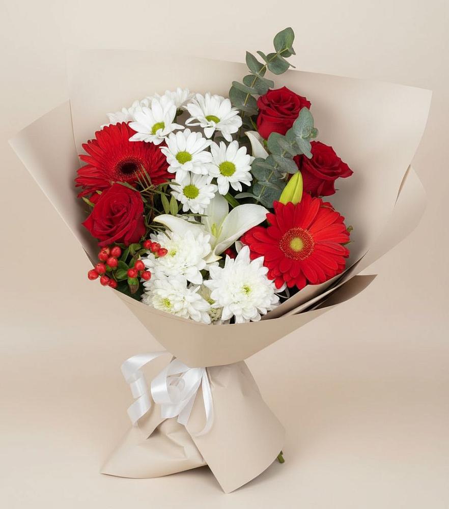 Букет цветов из: Розы, Хризантемы, Герберы и Лилии в Глухово